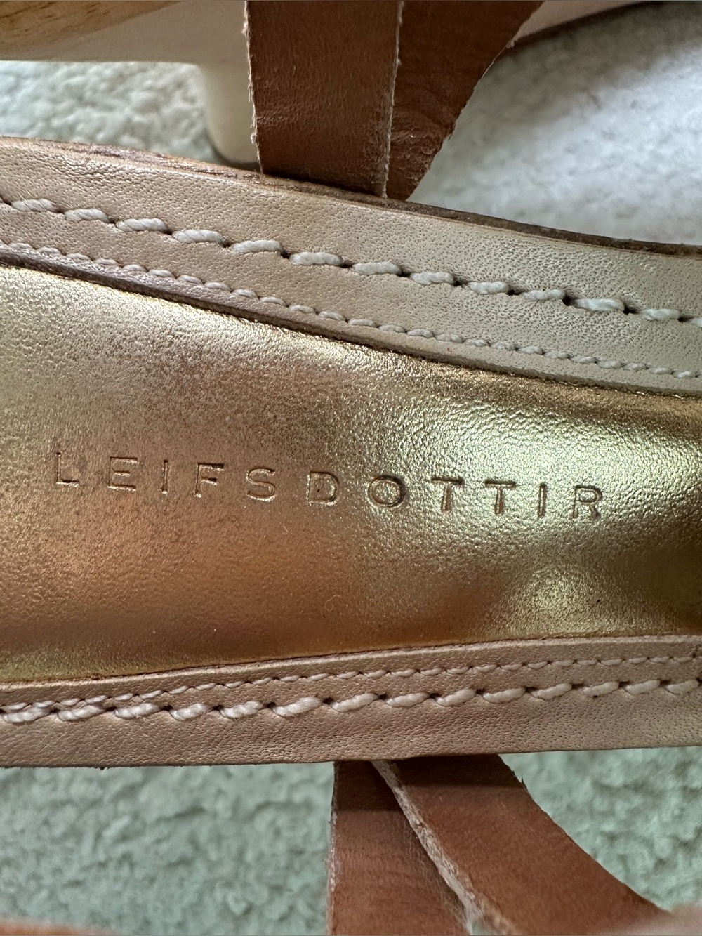 Leifsdottir Vintage Anthropologie Ivory Leather Wood Platform Wedge Strappy 9 - Picture 11 of 12